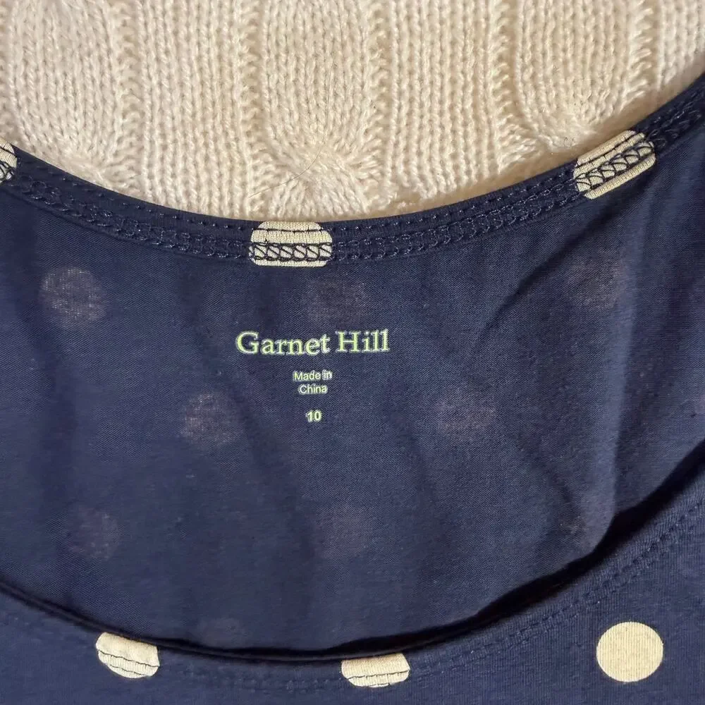 Garnet Hill Navy Polka Dot Jersey Knit Summer Fit and Flare Sundress 10/M - Picture 3 of 8